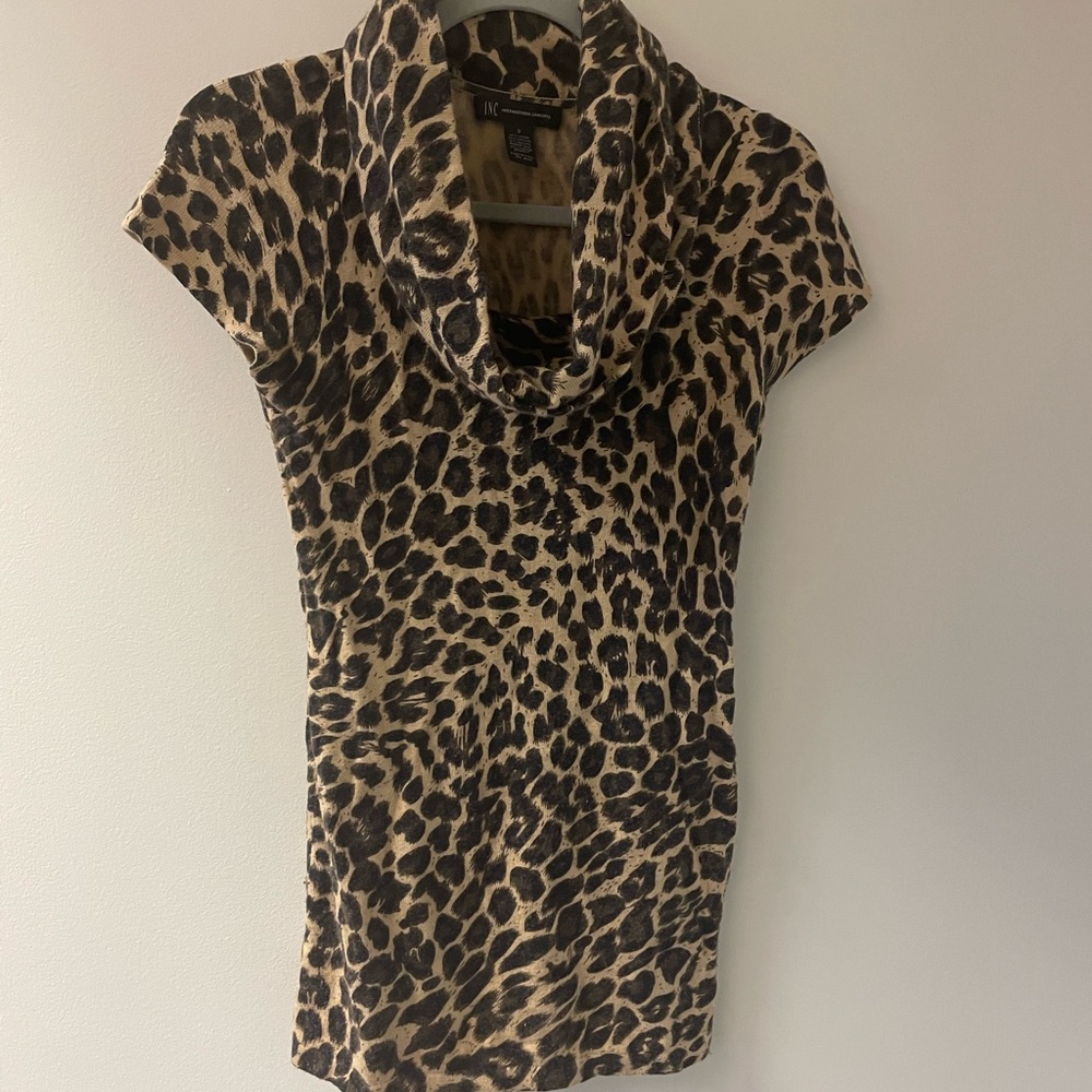 Leopard print cowl neck sweater